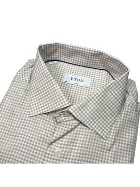ETON Tan Checkered Classic Fit Dress Shirt Men's Size XL 44/17.5 NWOT